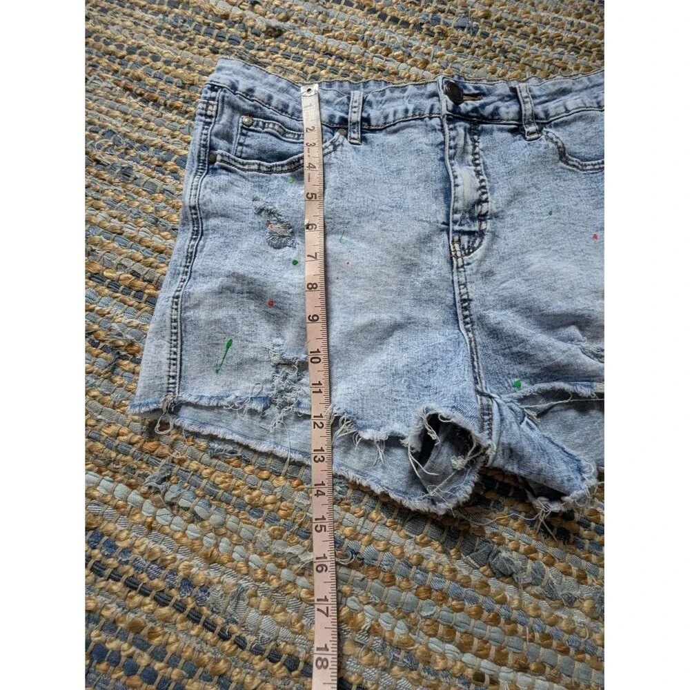 Light Wash High Rise Distressed Paint Splatter Denim Shorts 14 Y2K Festival Indi